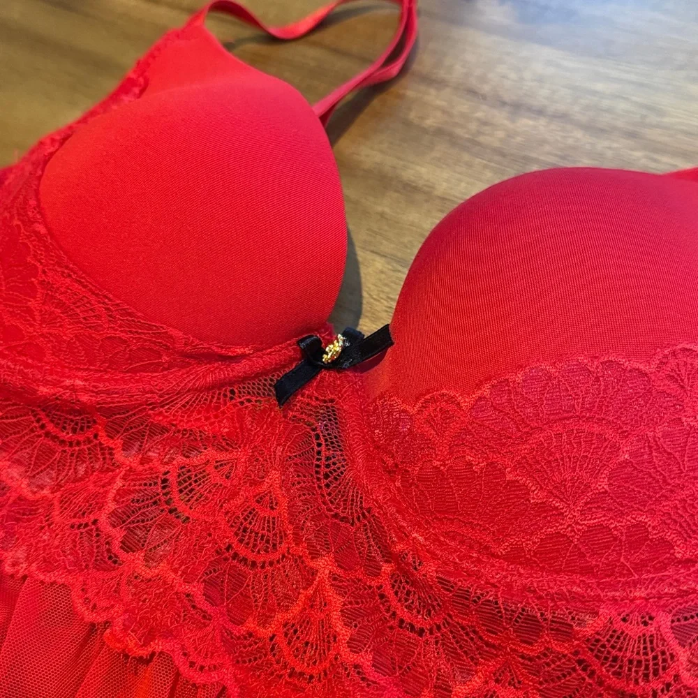 Daisy Fuentes Red Lace Chemise babydoll lingerie dress sz Large - Picture 2 of 5